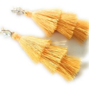 Tassel earrings 3 layers in mustard yellow
